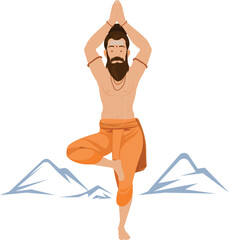 Sadhu doing yoga, Spiritual balance guru. Relaxation, meditation