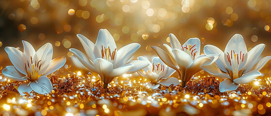 White lilies on glitter background - 788629221