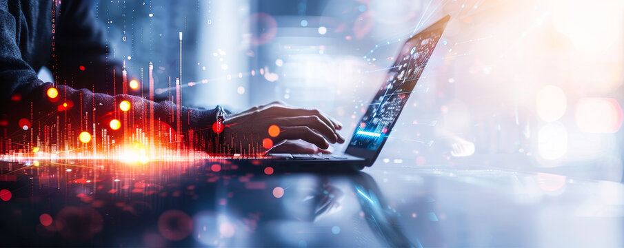 AI-Driven Data Analytics: Male Professional Analyzing Sales Growth Metrics on Laptop for Global Business Strategy and Content Marketing Development