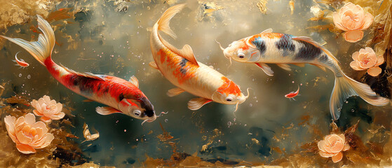 Koi fishes oil painting - 788629685