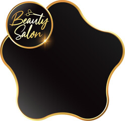 Star symbol with gold beauty salon frame. Design for hair stylist and hair salon