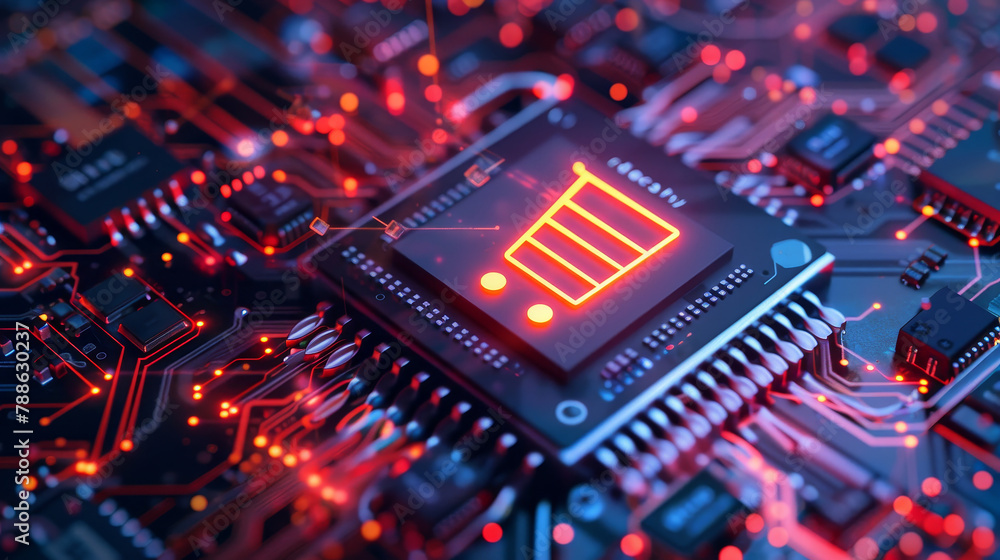 Poster a computer chip with a shopping cart on it