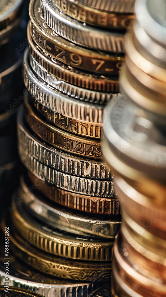 Poster a stack of coins with different values and designs