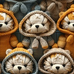 Cute teddy bears knitted crochet seamless pattern background - 788631203