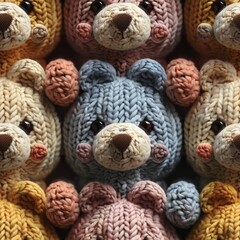 Cute teddy bears knitted crochet seamless pattern background - 788631209