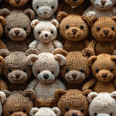 Cute teddy bears knitted crochet seamless pattern background - 788631238