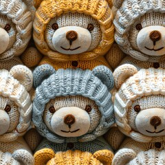 Cute teddy bears knitted crochet seamless pattern background - 788631242