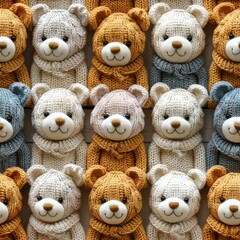Cute teddy bears knitted crochet seamless pattern background - 788631244
