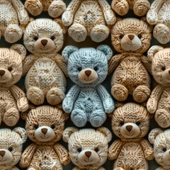 Cute teddy bears knitted crochet seamless pattern background - 788631297