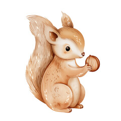 Watercolor cute squirrel with nut, Woodland animal clipart - 788631675