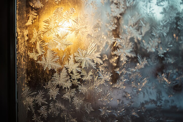 A window with frost on it and a brick wall behind it