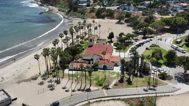 California Cabrillo Beach Aerial Shot Bath House Orbit San Pedro USA