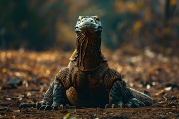 Majestic Komodo Dragon in Natural Habitat, Wildlife Portrait. Classic Wildlife Photography Style. Perfect for Nature Enthusiasts. Generative AI