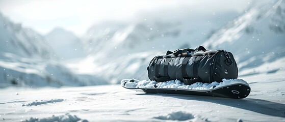 Snowboard Adventure Awaits: Gear Up in the Serene Mountains. Concept Winter Wonderland, Snowboarding Gear, Mountain Adventure, Outdoor Excursions, Snow Sports