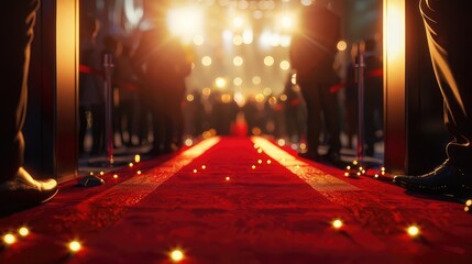A glamorous awards ceremony honoring excellence and achievement, with a red carpet entrance framed...
