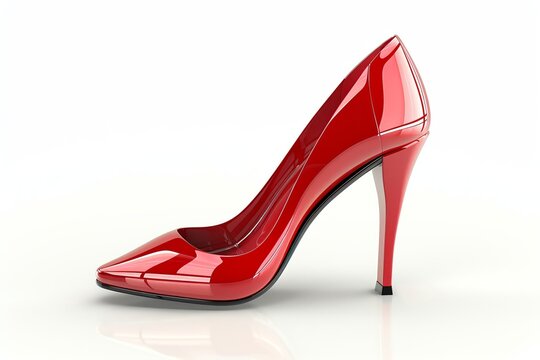 3D model of a stylish stiletto heel, glossy red patent leather, elegant silhouette, isolated on white, side profile