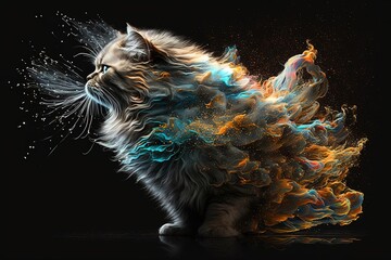 Colorful Persian Cat Close-Up Photo on Black Background