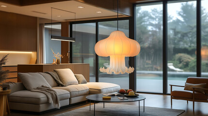 Modern living room with accent creative lamps in shape of jellyfish - 788634248
