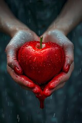 hands holding a red heart, medical insurance for the heart, Organ donation, World Blood Donor Day