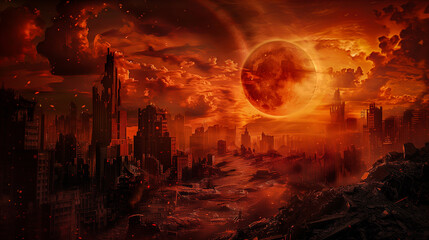 A digital vision of a dark world after an apocalyptic catastrophe. Catastrophe, apocalypse, destruction, darkness, mystery