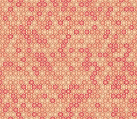 Abstract template background. Red color tones gradients. Bold rounded stacked hexagons mosaic pattern. Hexagon shapes. Seamless pattern. Tileable vector illustration.