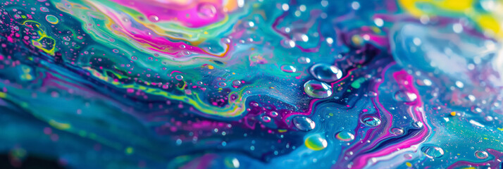 Psychedelic liquid art piece, with vibrant swirls and bubbles creating an abstract colorful pattern.