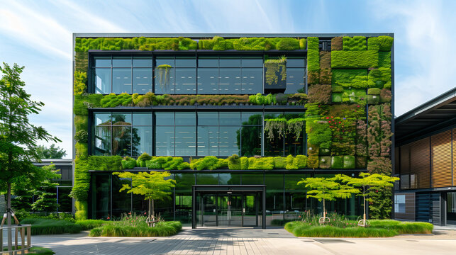 Modern Sustainable Architecture with Vertical Garden Facade. Generative AI