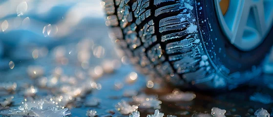 Fotobehang Ice-Encrusted Tire in Winter's Grip. Concept Winter Photography, Frozen Landscapes, Nature in Winter, Ice Covered Objects © Anastasiia