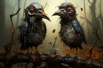 Sinister Skull creepy blood demons birds. Devil horror scary fear. Generate Ai