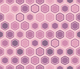 Seamless hexagon background. Bold rounded hexagons mosaic cells with padding and inner solid cells. Pink color tones. Hexagonal cells. Tileable pattern. Seamless vector illustration.