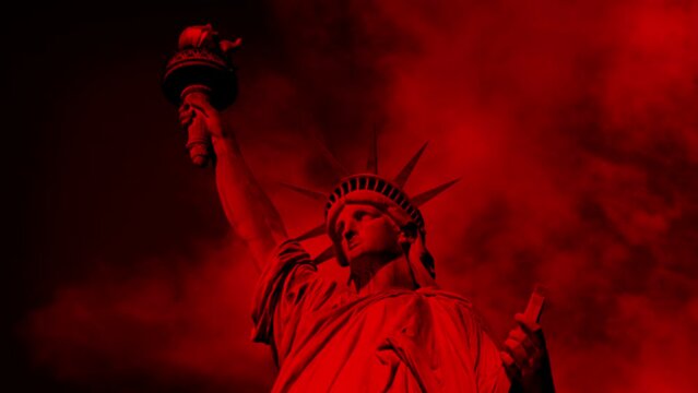 Statue Of Liberty Under Scary Red Sky
