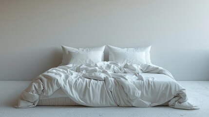 Fototapeta na wymiar A white bed in an empty space is isolated on white, rendered
