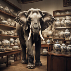 Słoń  w sklepie z porcelaną - obrazy, fototapety, plakaty