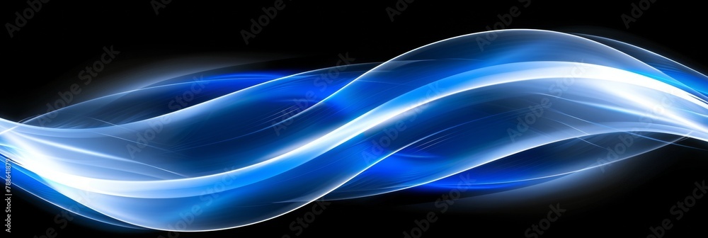 Poster luminous blue waves flowing with graceful energy in a seamless abstract design, generative ai