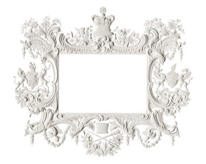 White ornamental png frame in vintage style, transparent background