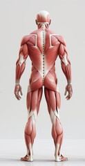 The muscular system of the backside of a full-length human being. Concept of human anatomy - obrazy, fototapety, plakaty
