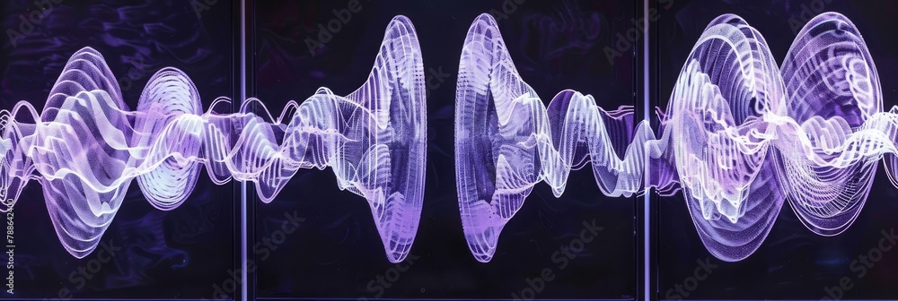 Poster Blue Sound Waves Oscillating with Frequency and Rhythm in a High-Tech Abstract Visualization, Generative AI