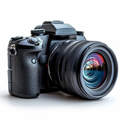 A professional black camera, symbolizing modern technology in photography equipment.
