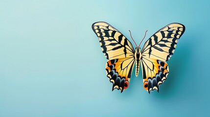 Fototapeta na wymiar beautiful paper kite butterfly on blue background