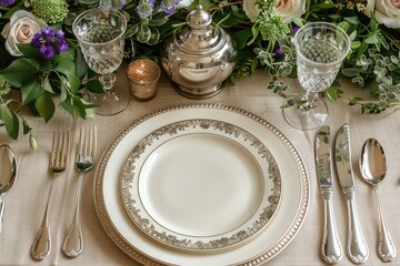a dinner plate and cutlery for a wedding at a luxury hotel advertising food photography