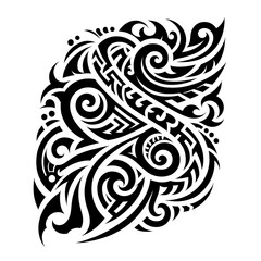 Komplexes schwarzes Tattoo-Design mit Maori-Elementen