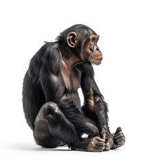 Fototapeta premium Pensive chimpanzee sitting against white background