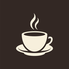 Hot drink flat illustration. Cup of tea or coffee. Stylized white drawing on brown background.