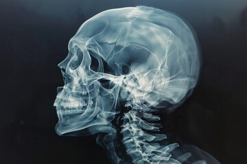 X-ray image of a human skull profile showing detailed anatomy, great for medical and educational use..