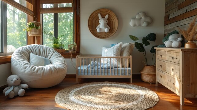 Decorative poster frame for children's bedroom, Scandinavian interior background, 3D render, 3D illustration