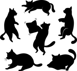 Cute funny fighting cats silhouette