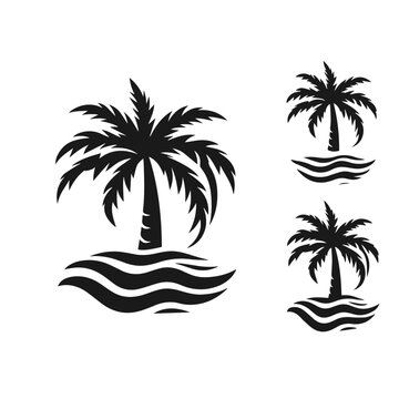 Palm tree isolated on white background. Palm silhouette. Design of palm trees for posters, banners and promotional items. Vector illustration	