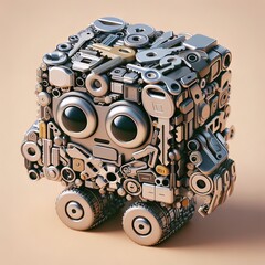 Steampunk Inspired Mechanical Robot with Intricate Gears and Keys Design