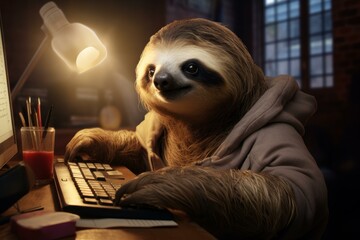 Fototapeta premium Unconventional Sloth freelancer. Nature cute animal. Generate Ai