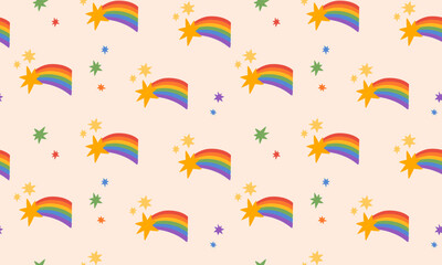 Seamless pattern with shooting star with rainbow trail. Symbol of LGBTQ pride community. LGBT pride month. Vector illustration